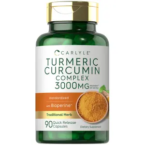 Carlyle Turmeric Curcumin with Black Pepper 3000mg | 90 Powder Capsules | Complex Supplement with Bioperine | Non-GMO, Gluten Free